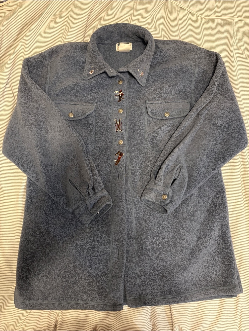 Vintage Plush Blue Teddy Jacket with Embellished Buttons